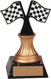 racing checkered flag trophy full color resin award pedistal JDS110 